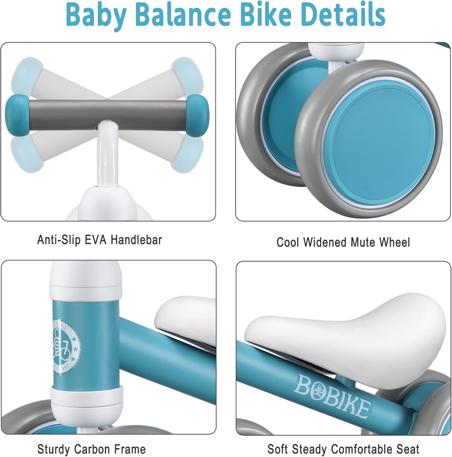 Bicicleta de equilibrio de 4 ruedas y sin pedales para bebés, niños y niñas de 12 a 36 meses, regalo de primer cumpleaños para caminante principiante (colorida, rosa claro) - Imagen 10