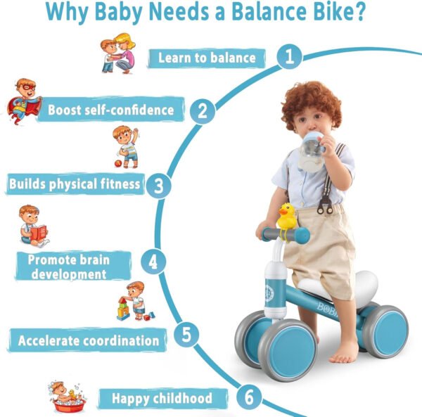 Bicicleta de equilibrio de 4 ruedas y sin pedales para bebés, niños y niñas de 12 a 36 meses, regalo de primer cumpleaños para caminante principiante (colorida, rosa claro) - Imagen 12