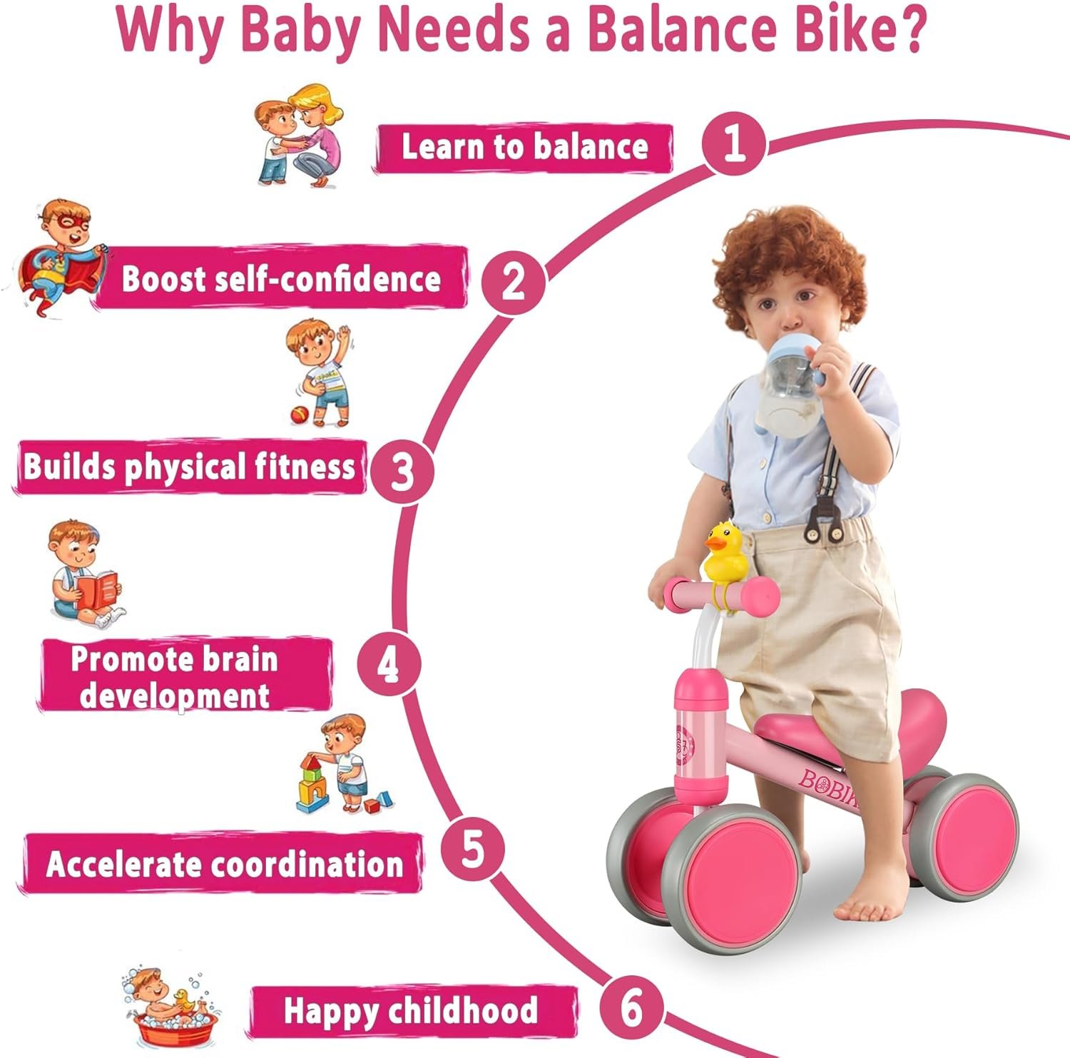 Bicicleta de equilibrio de 4 ruedas y sin pedales para bebés, niños y niñas de 12 a 36 meses, regalo de primer cumpleaños para caminante principiante (colorida, rosa claro) - Imagen 17