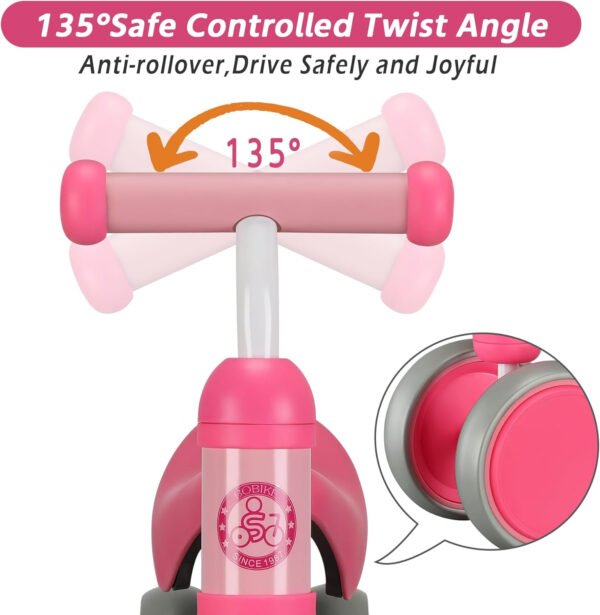 Bicicleta de equilibrio de 4 ruedas y sin pedales para bebés, niños y niñas de 12 a 36 meses, regalo de primer cumpleaños para caminante principiante (colorida, rosa claro) - Imagen 18