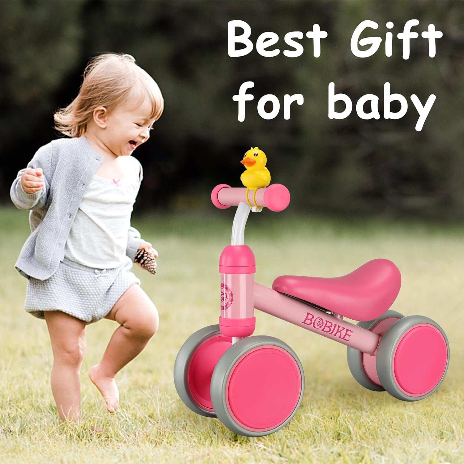 Bicicleta de equilibrio de 4 ruedas y sin pedales para bebés, niños y niñas de 12 a 36 meses, regalo de primer cumpleaños para caminante principiante (colorida, rosa claro) - Imagen 19