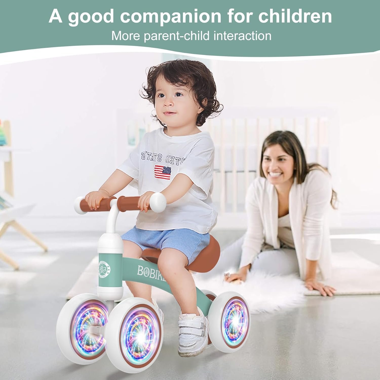 Bicicleta de equilibrio de 4 ruedas y sin pedales para bebés, niños y niñas de 12 a 36 meses, regalo de primer cumpleaños para caminante principiante (colorida, rosa claro) - Imagen 22
