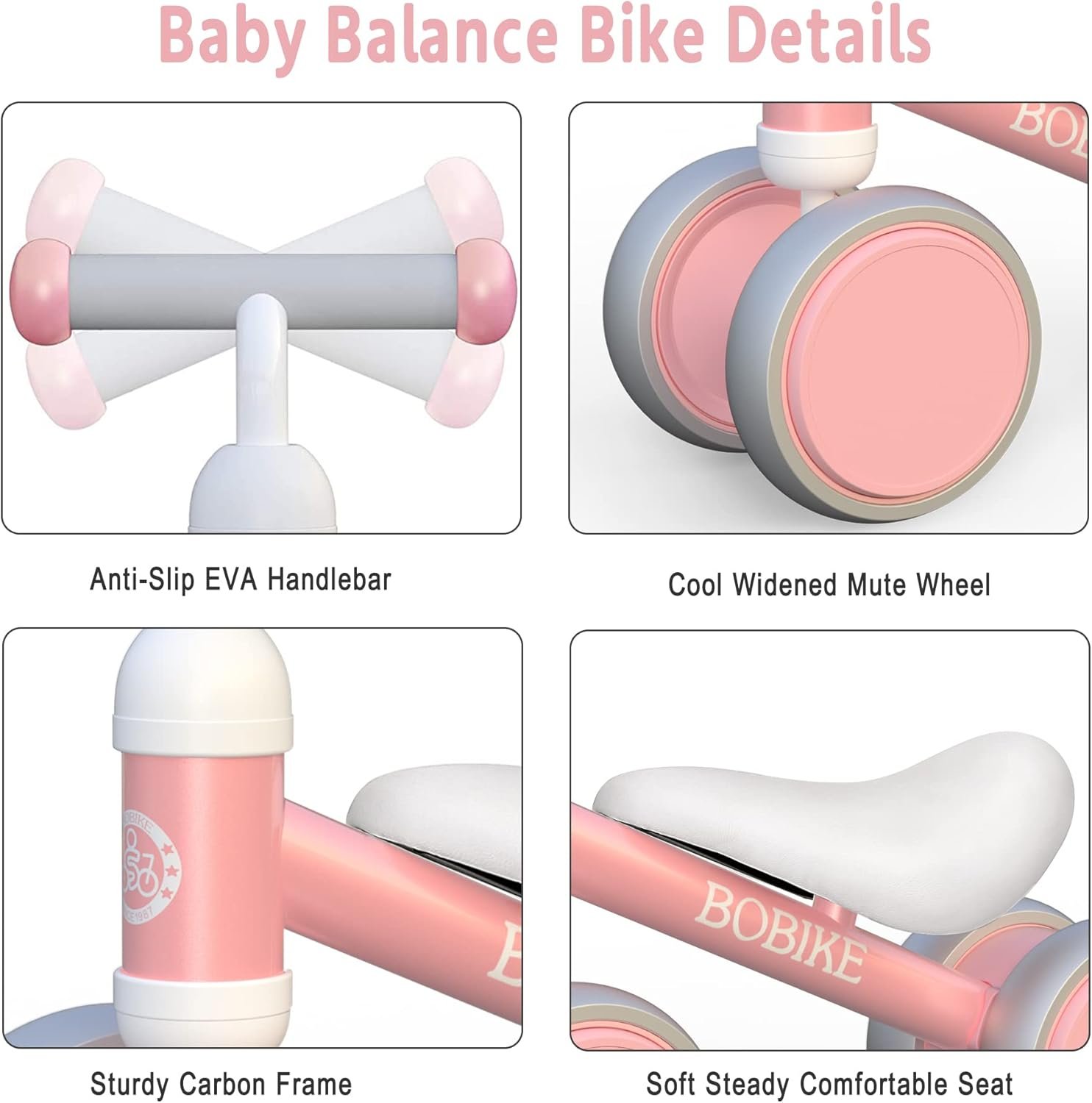 Bicicleta de equilibrio de 4 ruedas y sin pedales para bebés, niños y niñas de 12 a 36 meses, regalo de primer cumpleaños para caminante principiante (colorida, rosa claro) - Imagen 29