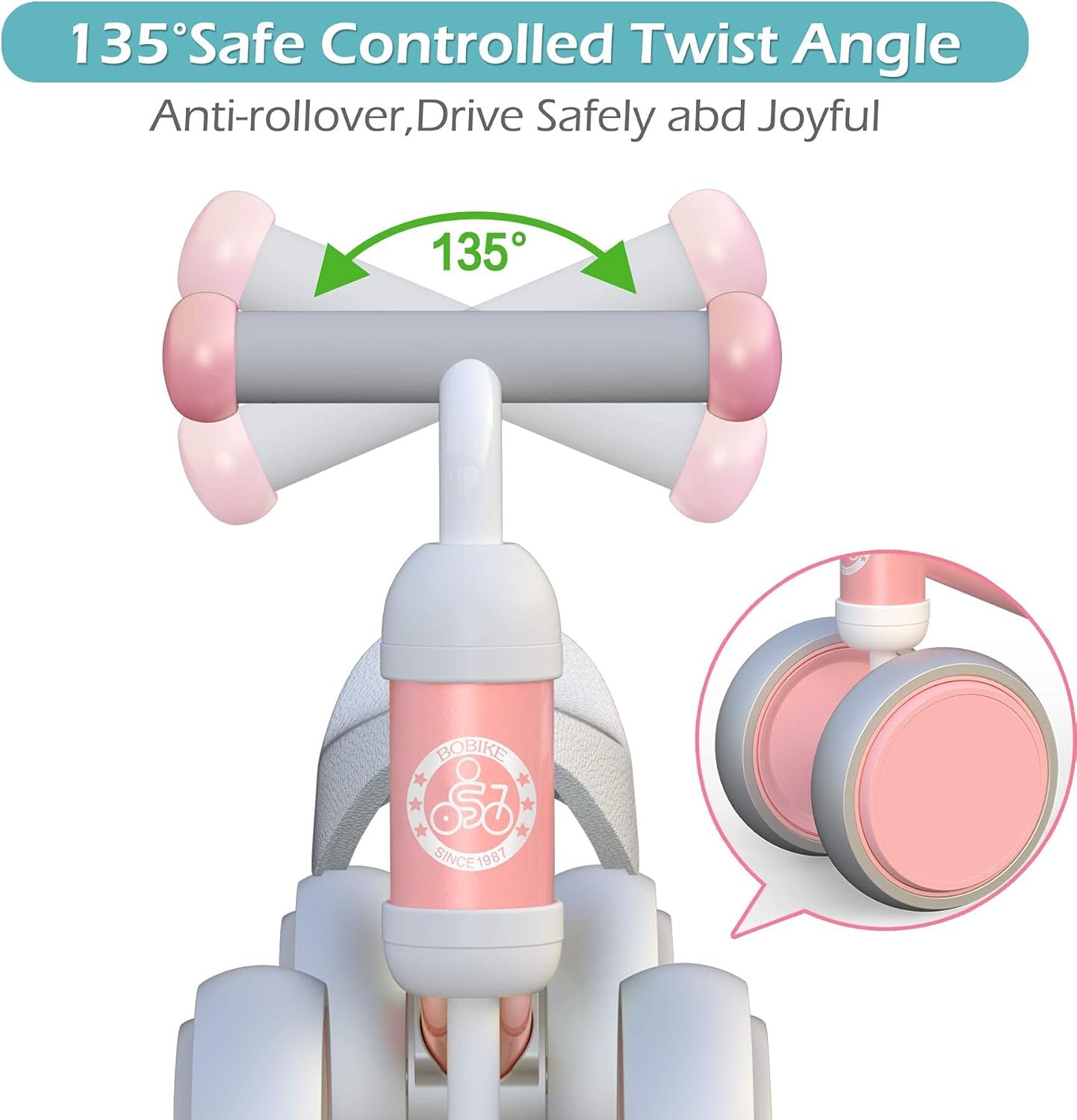 Bicicleta de equilibrio de 4 ruedas y sin pedales para bebés, niños y niñas de 12 a 36 meses, regalo de primer cumpleaños para caminante principiante (colorida, rosa claro) - Imagen 31