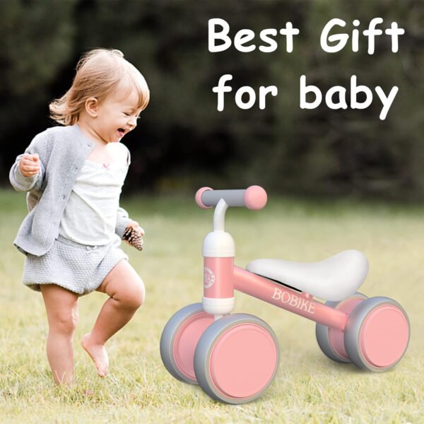 Bicicleta de equilibrio de 4 ruedas y sin pedales para bebés, niños y niñas de 12 a 36 meses, regalo de primer cumpleaños para caminante principiante (colorida, rosa claro) - Imagen 32