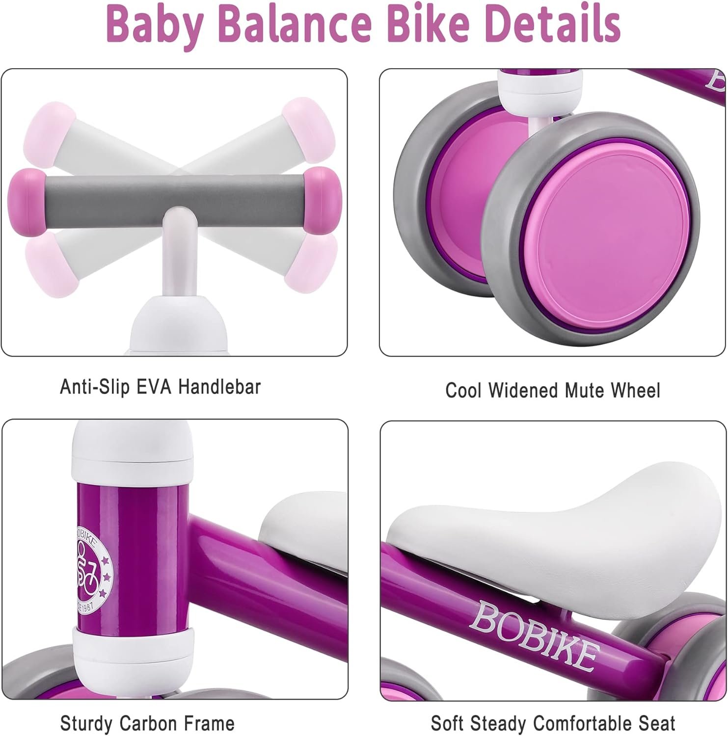 Bicicleta de equilibrio de 4 ruedas y sin pedales para bebés, niños y niñas de 12 a 36 meses, regalo de primer cumpleaños para caminante principiante (colorida, rosa claro) - Imagen 35
