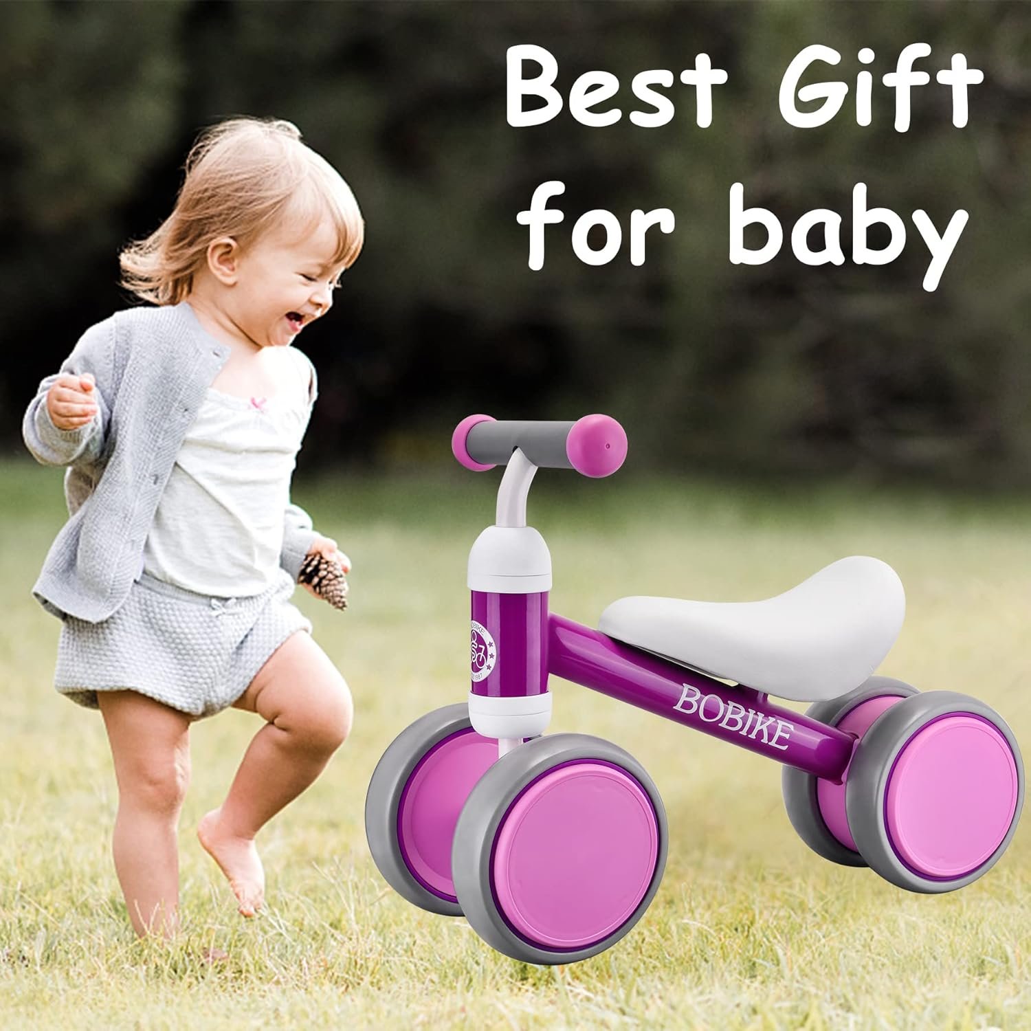 Bicicleta de equilibrio de 4 ruedas y sin pedales para bebés, niños y niñas de 12 a 36 meses, regalo de primer cumpleaños para caminante principiante (colorida, rosa claro) - Imagen 38