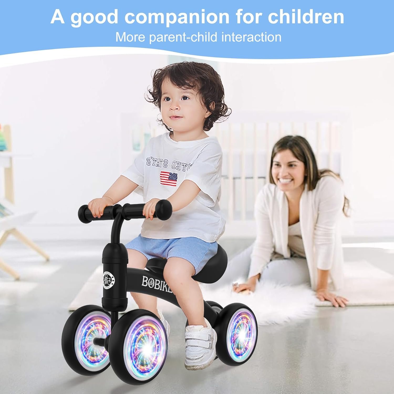 Bicicleta de equilibrio de 4 ruedas y sin pedales para bebés, niños y niñas de 12 a 36 meses, regalo de primer cumpleaños para caminante principiante (colorida, rosa claro) - Imagen 41