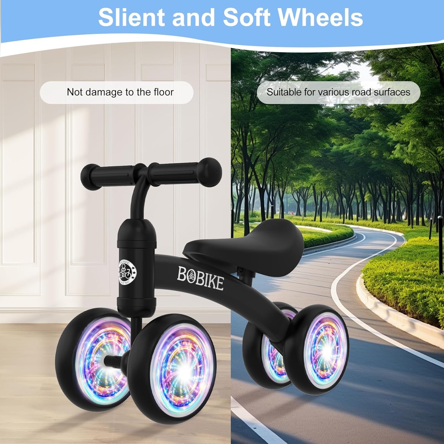 Bicicleta de equilibrio de 4 ruedas y sin pedales para bebés, niños y niñas de 12 a 36 meses, regalo de primer cumpleaños para caminante principiante (colorida, rosa claro) - Imagen 43