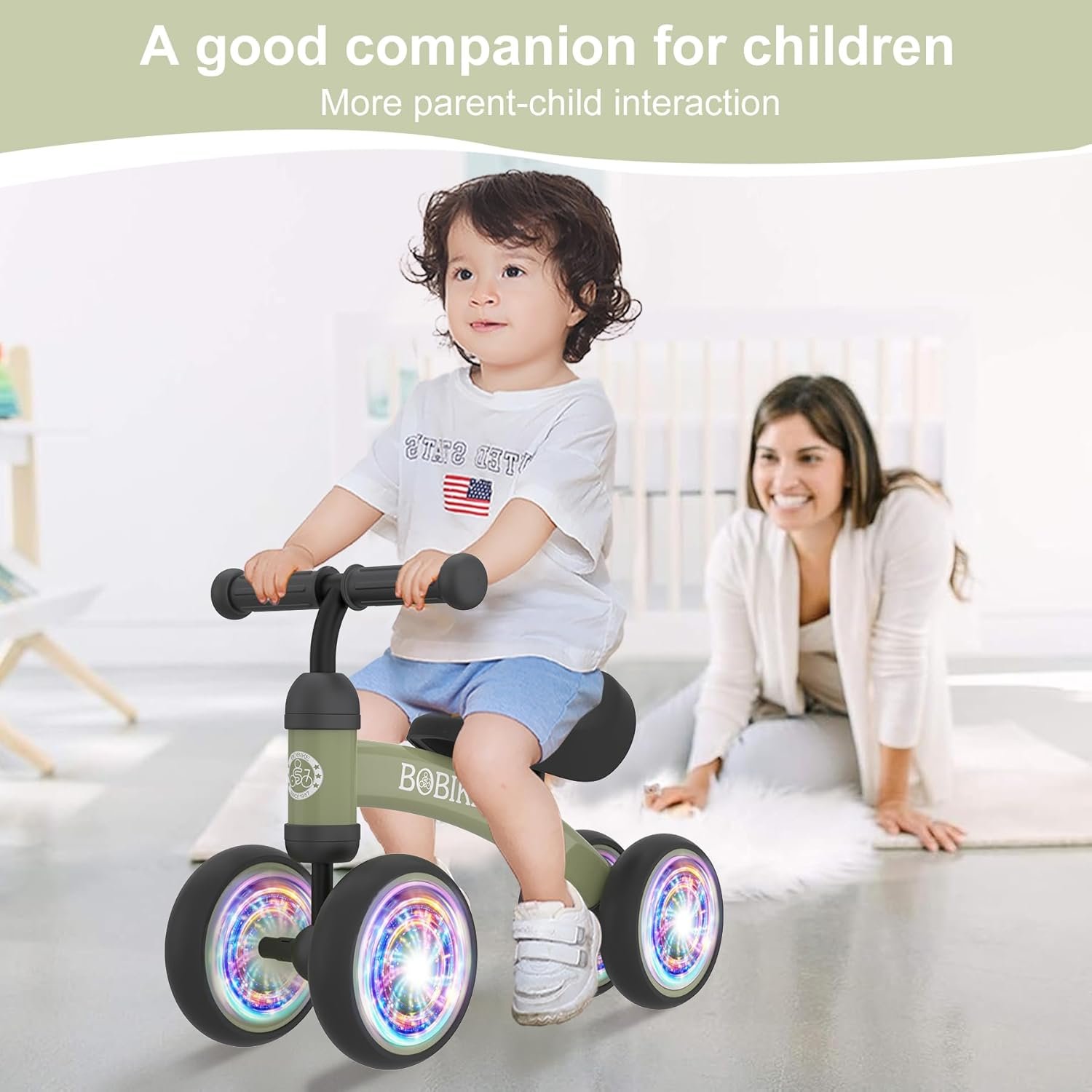 Bicicleta de equilibrio de 4 ruedas y sin pedales para bebés, niños y niñas de 12 a 36 meses, regalo de primer cumpleaños para caminante principiante (colorida, rosa claro) - Imagen 48