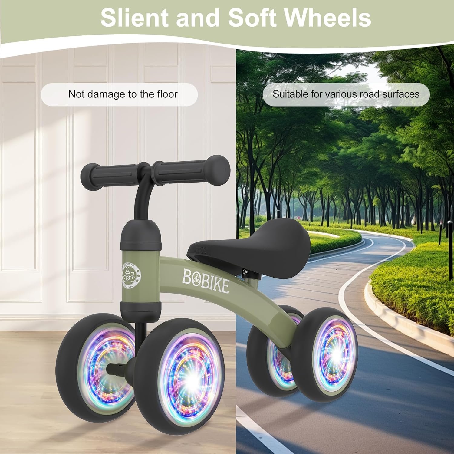 Bicicleta de equilibrio de 4 ruedas y sin pedales para bebés, niños y niñas de 12 a 36 meses, regalo de primer cumpleaños para caminante principiante (colorida, rosa claro) - Imagen 50