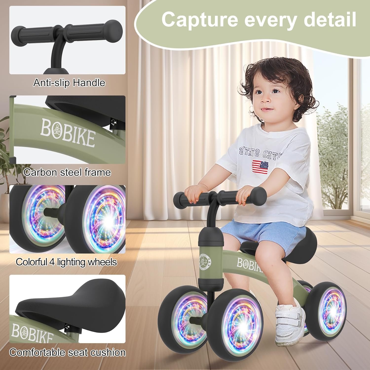Bicicleta de equilibrio de 4 ruedas y sin pedales para bebés, niños y niñas de 12 a 36 meses, regalo de primer cumpleaños para caminante principiante (colorida, rosa claro) - Imagen 51