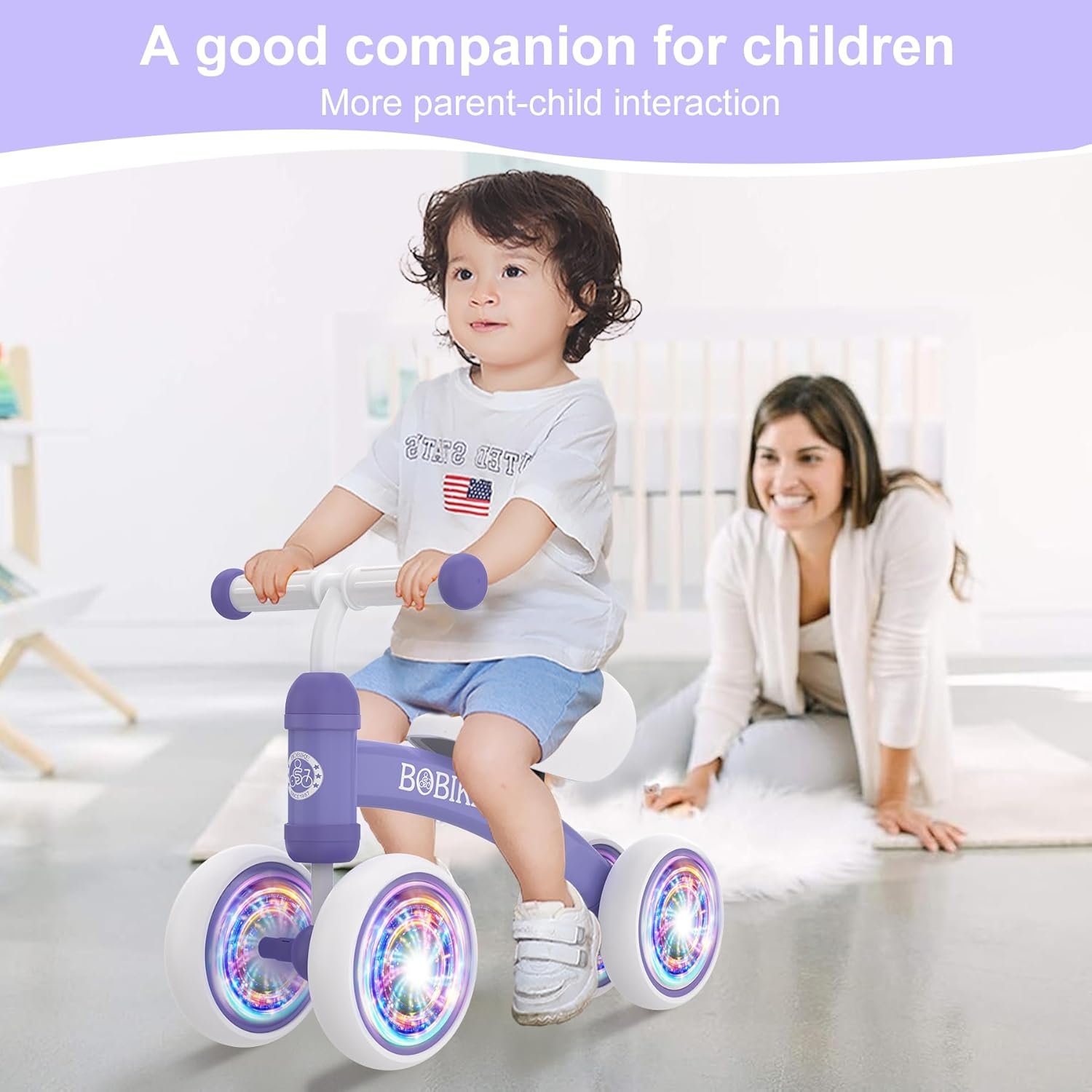 Bicicleta de equilibrio de 4 ruedas y sin pedales para bebés, niños y niñas de 12 a 36 meses, regalo de primer cumpleaños para caminante principiante (colorida, rosa claro) - Imagen 55