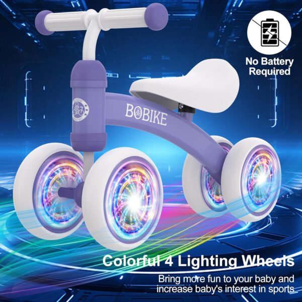 Bicicleta de equilibrio de 4 ruedas y sin pedales para bebés, niños y niñas de 12 a 36 meses, regalo de primer cumpleaños para caminante principiante (colorida, rosa claro) - Imagen 56