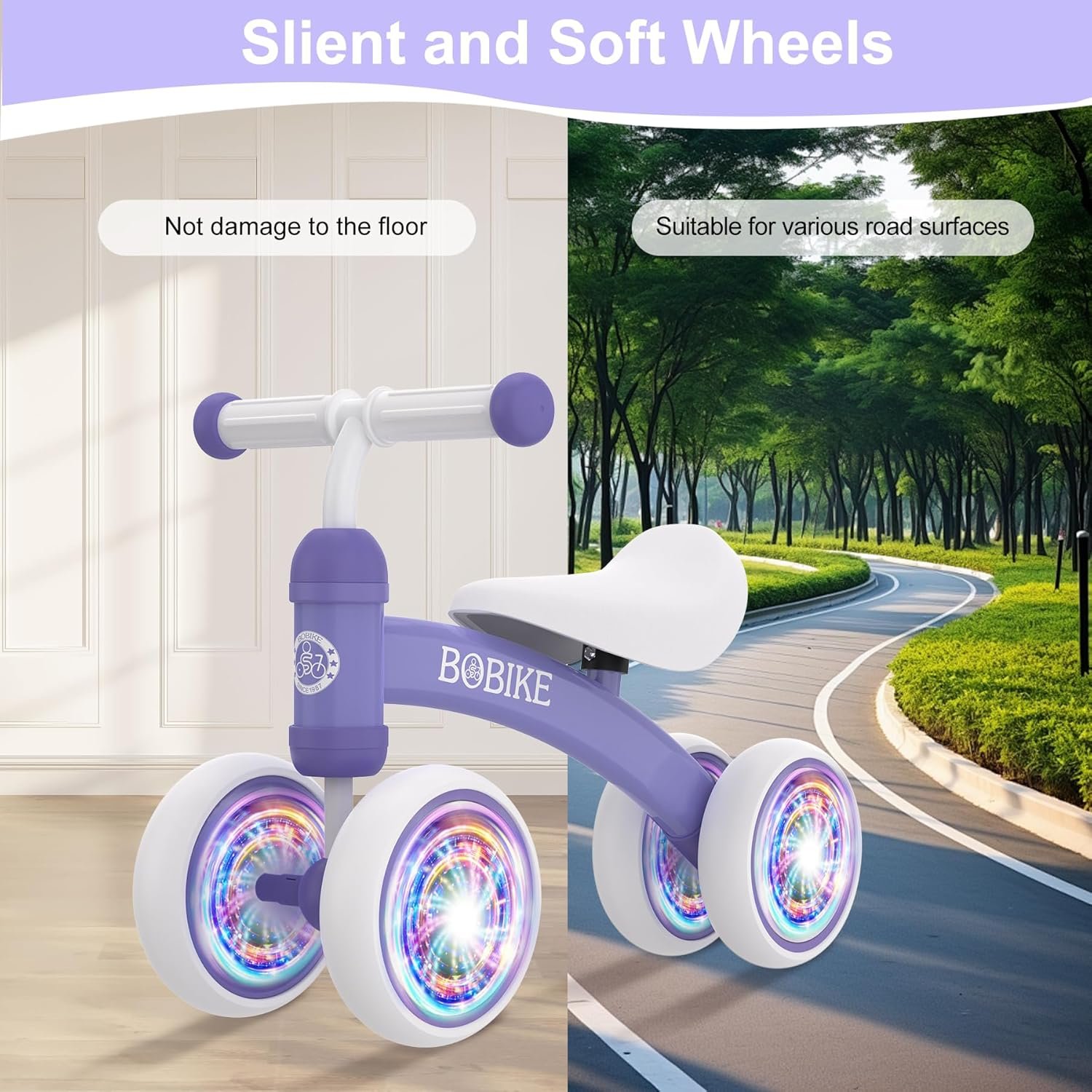 Bicicleta de equilibrio de 4 ruedas y sin pedales para bebés, niños y niñas de 12 a 36 meses, regalo de primer cumpleaños para caminante principiante (colorida, rosa claro) - Imagen 57