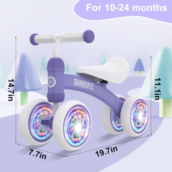 Bicicleta de equilibrio de 4 ruedas y sin pedales para bebés, niños y niñas de 12 a 36 meses, regalo de primer cumpleaños para caminante principiante (colorida, rosa claro) - Imagen 59