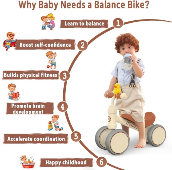 Bicicleta de equilibrio de 4 ruedas y sin pedales para bebés, niños y niñas de 12 a 36 meses, regalo de primer cumpleaños para caminante principiante (colorida, rosa claro) - Imagen 63