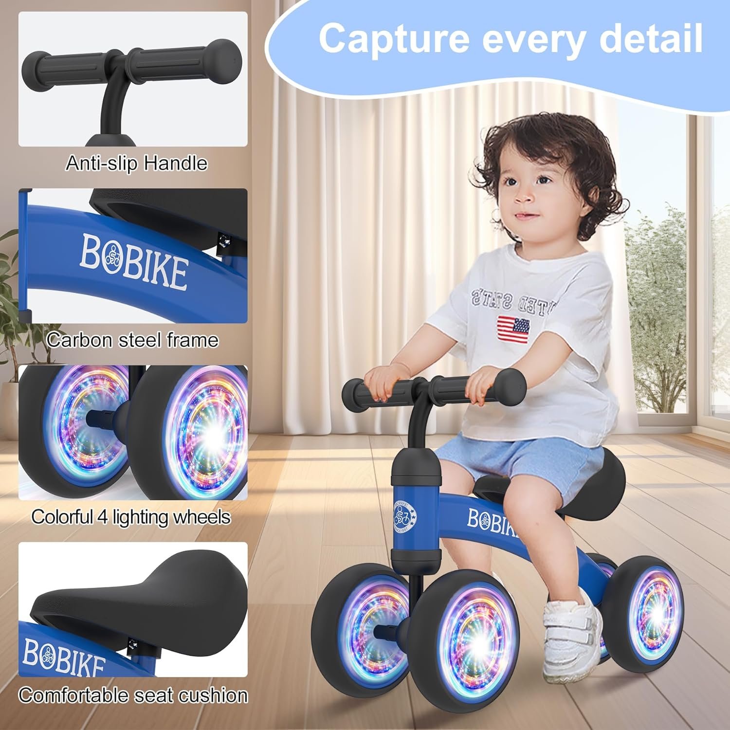 Bicicleta de equilibrio de 4 ruedas y sin pedales para bebés, niños y niñas de 12 a 36 meses, regalo de primer cumpleaños para caminante principiante (colorida, rosa claro) - Imagen 71