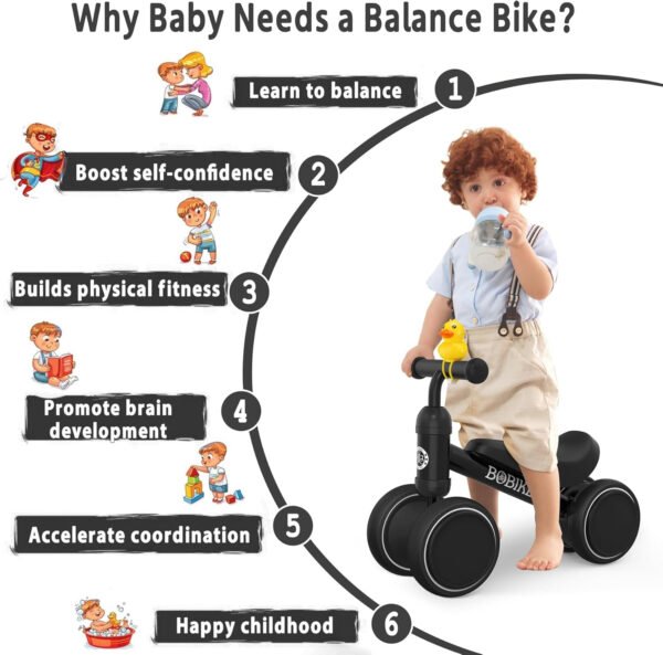 Bicicleta de equilibrio de 4 ruedas y sin pedales para bebés, niños y niñas de 12 a 36 meses, regalo de primer cumpleaños para caminante principiante (colorida, rosa claro) - Imagen 76