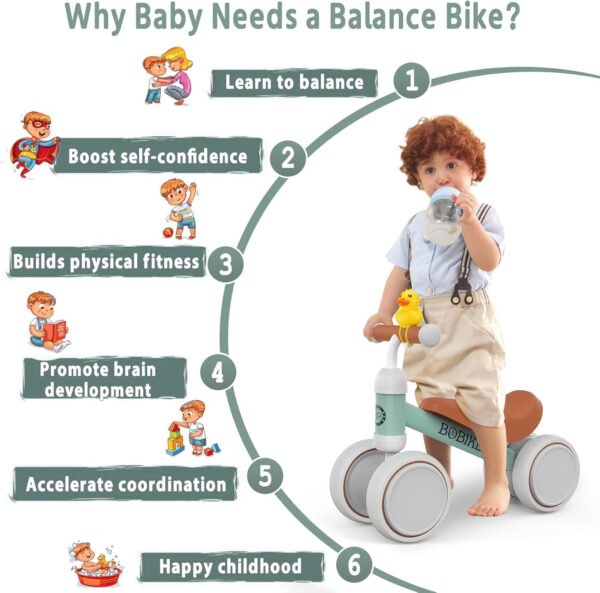Bicicleta de equilibrio de 4 ruedas y sin pedales para bebés, niños y niñas de 12 a 36 meses, regalo de primer cumpleaños para caminante principiante (colorida, rosa claro) - Imagen 82