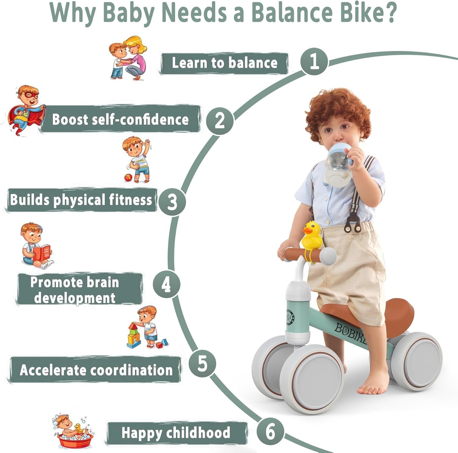Bicicleta de equilibrio de 4 ruedas y sin pedales para bebés, niños y niñas de 12 a 36 meses, regalo de primer cumpleaños para caminante principiante (colorida, rosa claro) - Imagen 82