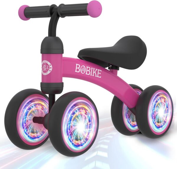 Bicicleta de equilibrio de 4 ruedas y sin pedales para bebés, niños y niñas de 12 a 36 meses, regalo de primer cumpleaños para caminante principiante (colorida, rosa claro) - Imagen 85