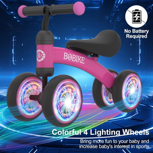 Bicicleta de equilibrio de 4 ruedas y sin pedales para bebés, niños y niñas de 12 a 36 meses, regalo de primer cumpleaños para caminante principiante (colorida, rosa claro) - Imagen 88