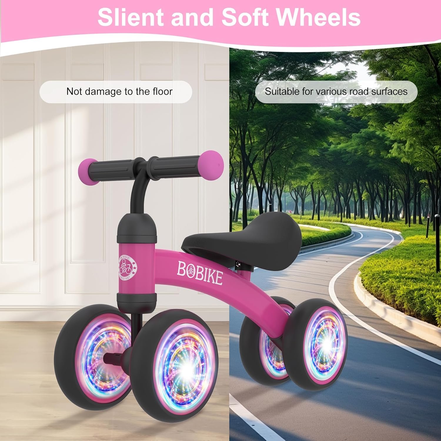 Bicicleta de equilibrio de 4 ruedas y sin pedales para bebés, niños y niñas de 12 a 36 meses, regalo de primer cumpleaños para caminante principiante (colorida, rosa claro) - Imagen 89