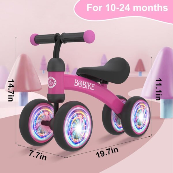 Bicicleta de equilibrio de 4 ruedas y sin pedales para bebés, niños y niñas de 12 a 36 meses, regalo de primer cumpleaños para caminante principiante (colorida, rosa claro) - Imagen 91