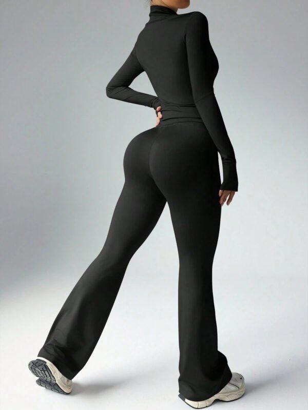 Dewbera Conjunto activo de mujer con top de manga larga de unicolor y pantalones de ajuste ceñido - Conjunto de entrenamiento de mujer - Conjunto de gimnasio para mujer - Imagen 10