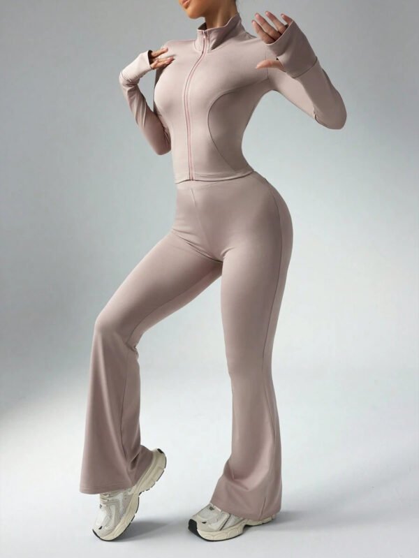 Dewbera Conjunto activo de mujer con top de manga larga de unicolor y pantalones de ajuste ceñido - Conjunto de entrenamiento de mujer - Conjunto de gimnasio para mujer - Imagen 35