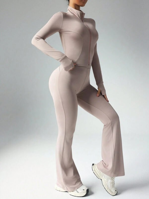 Dewbera Conjunto activo de mujer con top de manga larga de unicolor y pantalones de ajuste ceñido - Conjunto de entrenamiento de mujer - Conjunto de gimnasio para mujer - Imagen 36