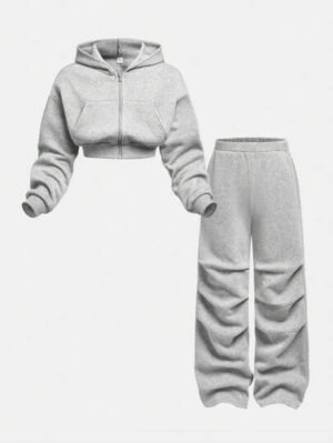 Girlism Conjunto de sudadera con capucha y pantalón de chándal de punto para niña preadolescente, ropa de estar en casa informal