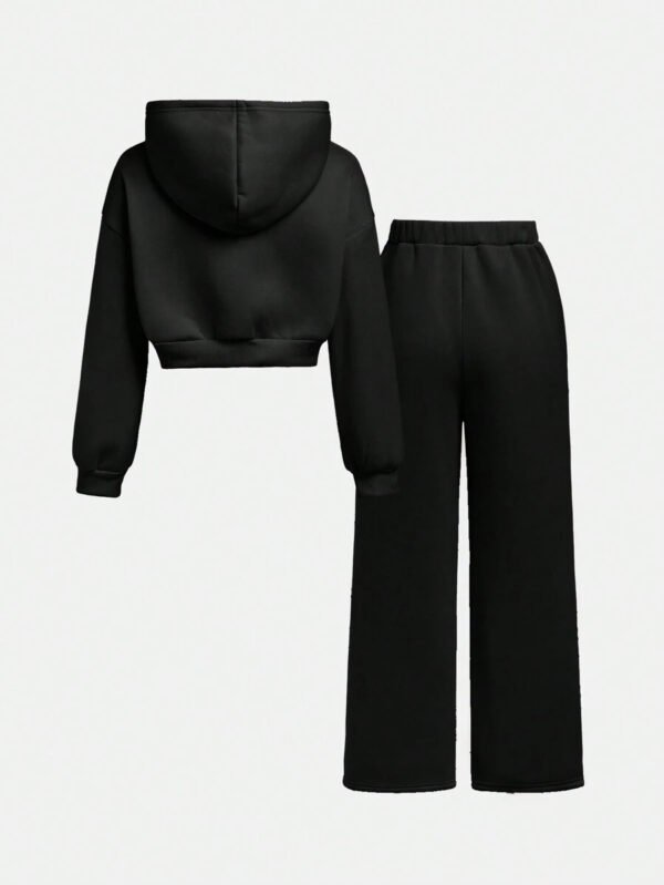 Girlism Conjunto de sudadera con capucha y pantalón de chándal de punto para niña preadolescente, ropa de estar en casa informal - Imagen 3