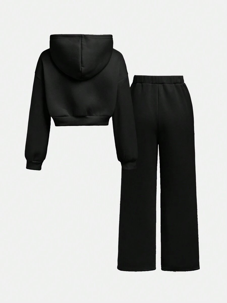 Girlism Conjunto de sudadera con capucha y pantalón de chándal de punto para niña preadolescente, ropa de estar en casa informal - Imagen 3