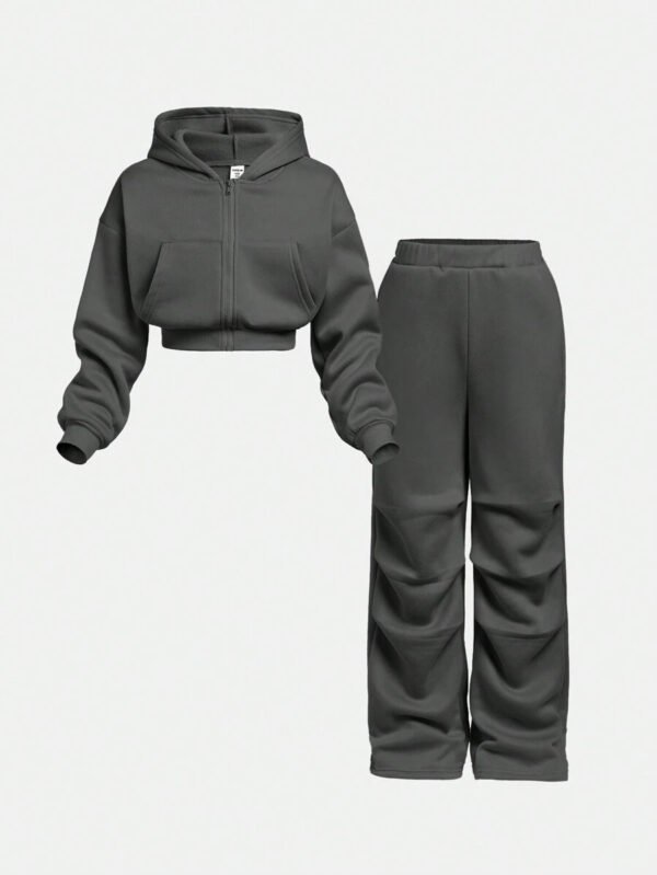 Girlism Conjunto de sudadera con capucha y pantalón de chándal de punto para niña preadolescente, ropa de estar en casa informal - Imagen 13