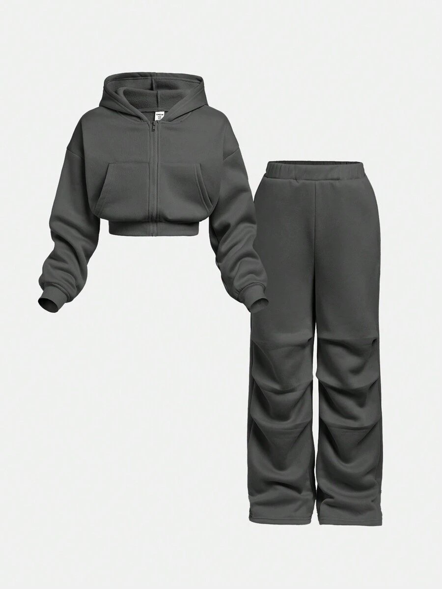 Girlism Conjunto de sudadera con capucha y pantalón de chándal de punto para niña preadolescente, ropa de estar en casa informal - Imagen 13