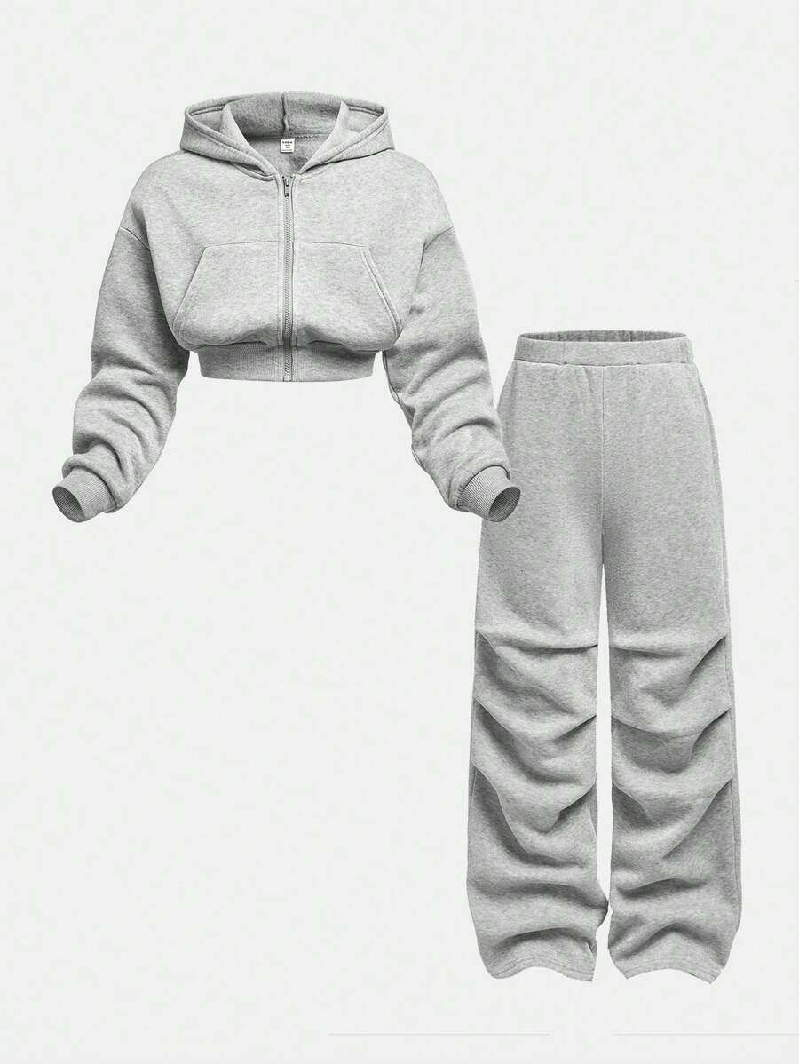 Girlism Conjunto de sudadera con capucha y pantalón de chándal de punto para niña preadolescente, ropa de estar en casa informal - Imagen 24