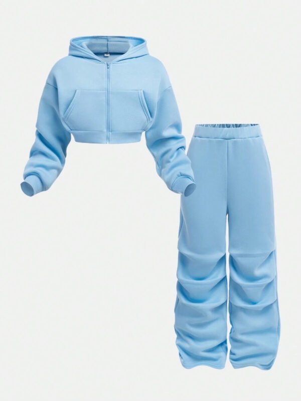 Girlism Conjunto de sudadera con capucha y pantalón de chándal de punto para niña preadolescente, ropa de estar en casa informal - Imagen 30