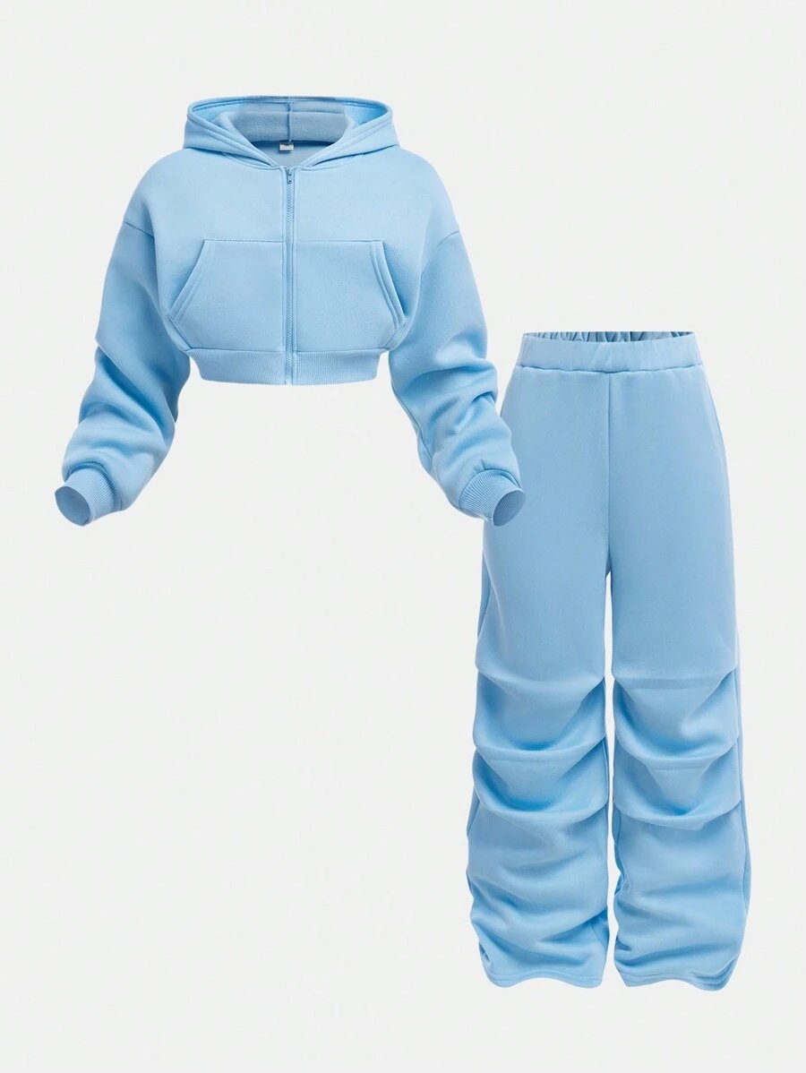 Girlism Conjunto de sudadera con capucha y pantalón de chándal de punto para niña preadolescente, ropa de estar en casa informal - Imagen 30