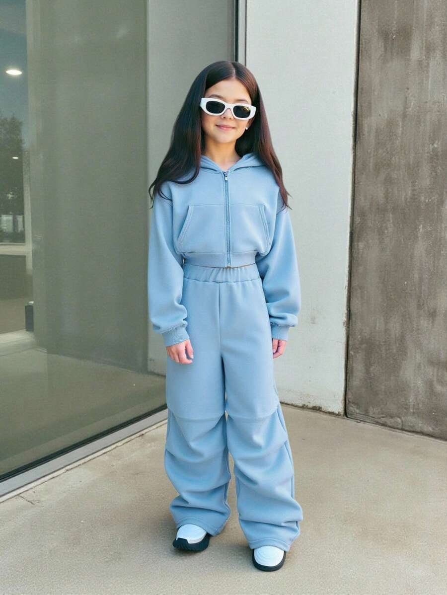 Girlism Conjunto de sudadera con capucha y pantalón de chándal de punto para niña preadolescente, ropa de estar en casa informal - Imagen 39