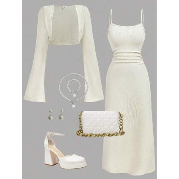Girlism Set de 2 piezas para adolescentes: Chal de piel sintética beige y vestido ajustado, conjunto de vestir elegante y de moda para uso casual