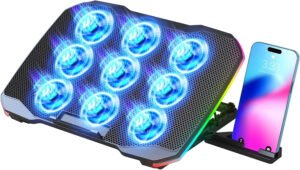 Almohadilla de enfriamiento para laptop, enfriador de laptop para juegos con 9 ventiladores silenciosos, soporte de refrigeración para laptop de 12 a 17 pulgadas, ventilador de computadora