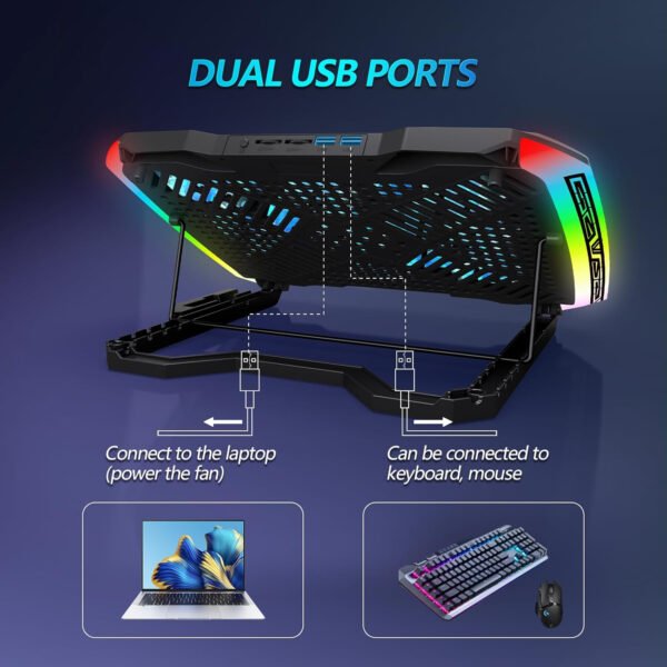 Almohadilla de enfriamiento para laptop, enfriador de laptop para juegos con 9 ventiladores silenciosos, soporte de refrigeración para laptop de 12 a 17 pulgadas, ventilador de computadora - Imagen 4
