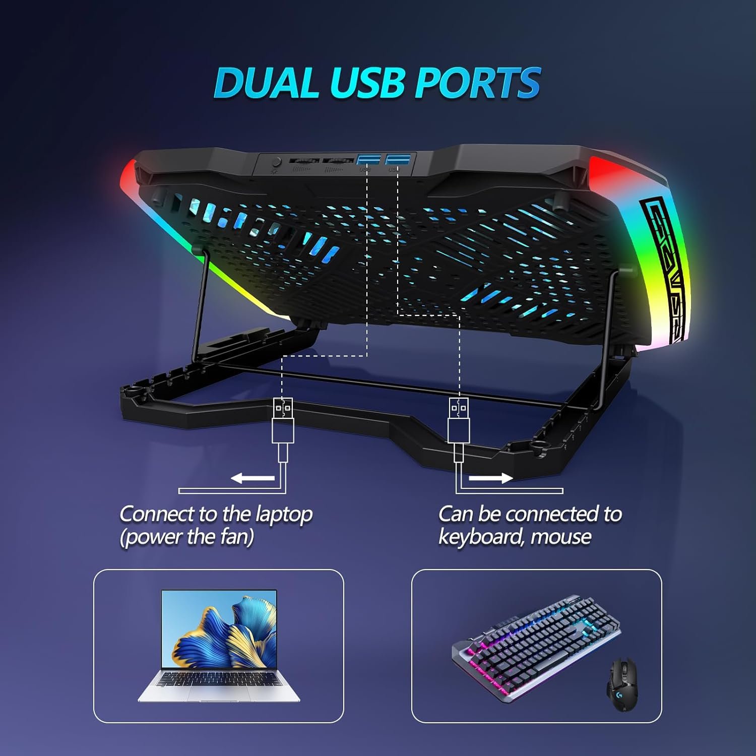 Almohadilla de enfriamiento para laptop, enfriador de laptop para juegos con 9 ventiladores silenciosos, soporte de refrigeración para laptop de 12 a 17 pulgadas, ventilador de computadora - Imagen 4