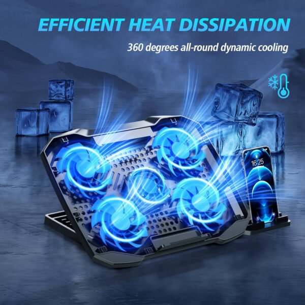 Almohadilla de enfriamiento para laptop, enfriador de laptop para juegos con 9 ventiladores silenciosos, soporte de refrigeración para laptop de 12 a 17 pulgadas, ventilador de computadora - Imagen 9