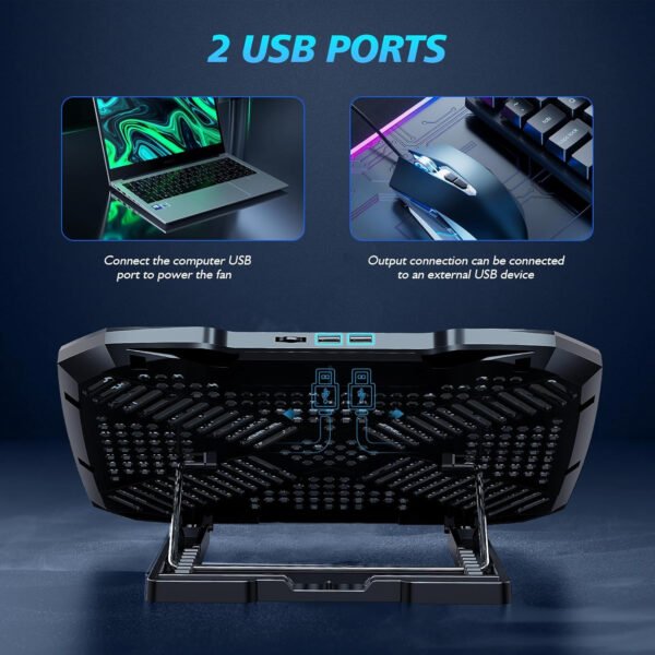 Almohadilla de enfriamiento para laptop, enfriador de laptop para juegos con 9 ventiladores silenciosos, soporte de refrigeración para laptop de 12 a 17 pulgadas, ventilador de computadora - Imagen 12