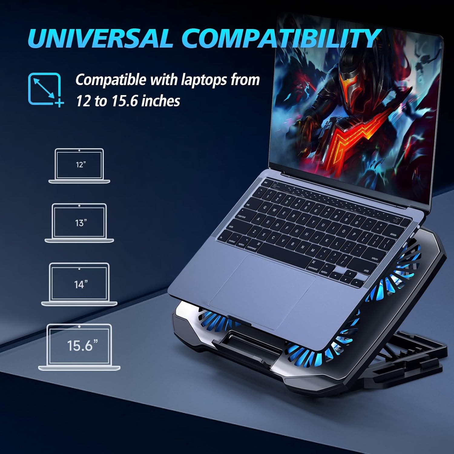 Almohadilla de enfriamiento para laptop, enfriador de laptop para juegos con 9 ventiladores silenciosos, soporte de refrigeración para laptop de 12 a 17 pulgadas, ventilador de computadora - Imagen 13