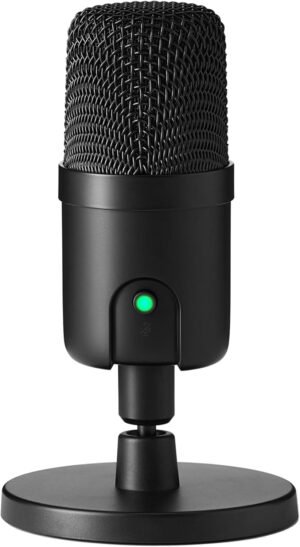 Amazon Basics Micrófono de condensador USB para transmisión, grabación y podcasting en PC, Plug and Play, recogida cardioide, soporte ajustable con rotación de 360°, 5.8 x 3.4 pulgadas, negro