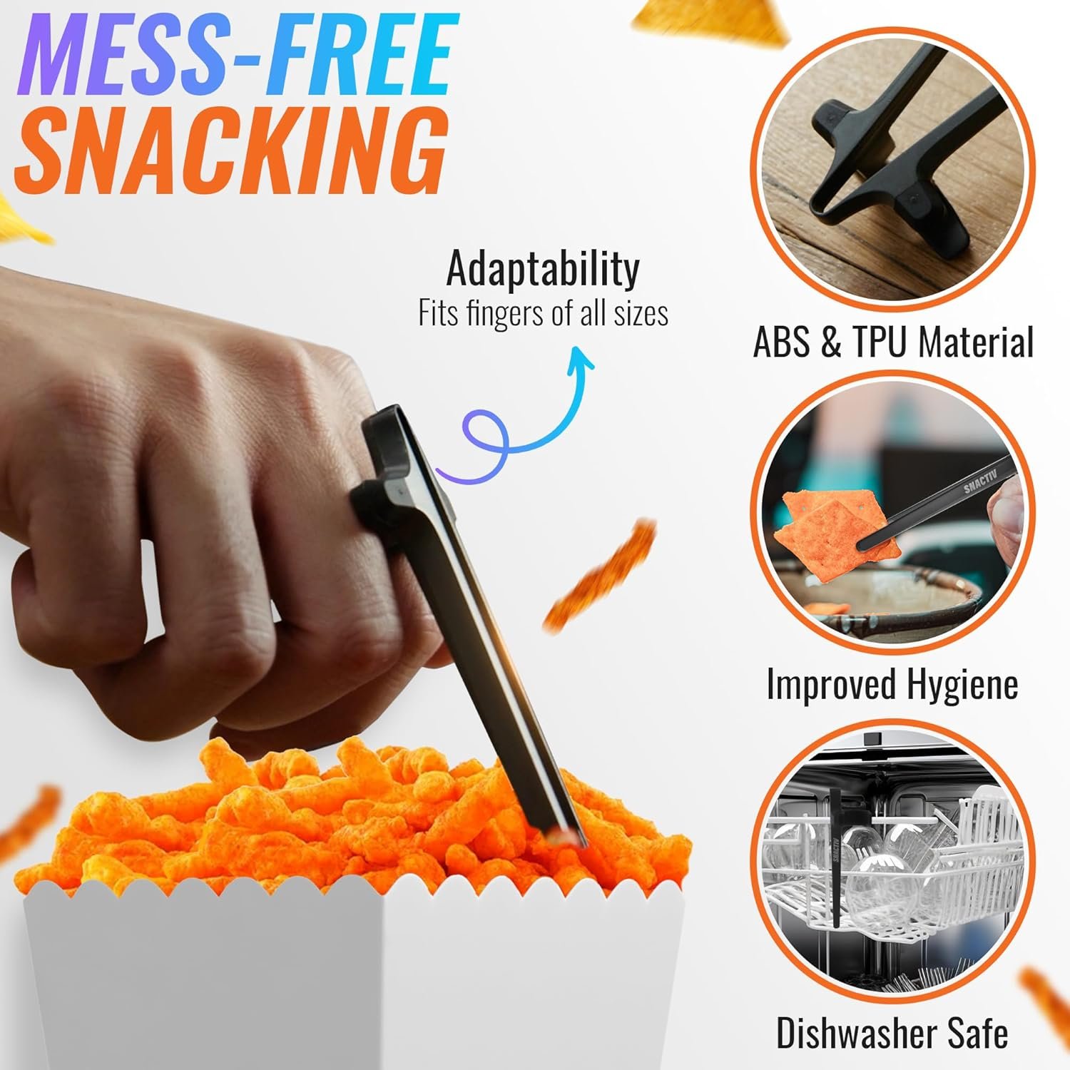 SNACTIV Palillos de dedo PRO para jugadores, como se ve en Shark Tank! La herramienta oficial de aperitivos del futuro, disfruta de bocadillos y papas fritas con facilidad, innovadora solución de - Imagen 2